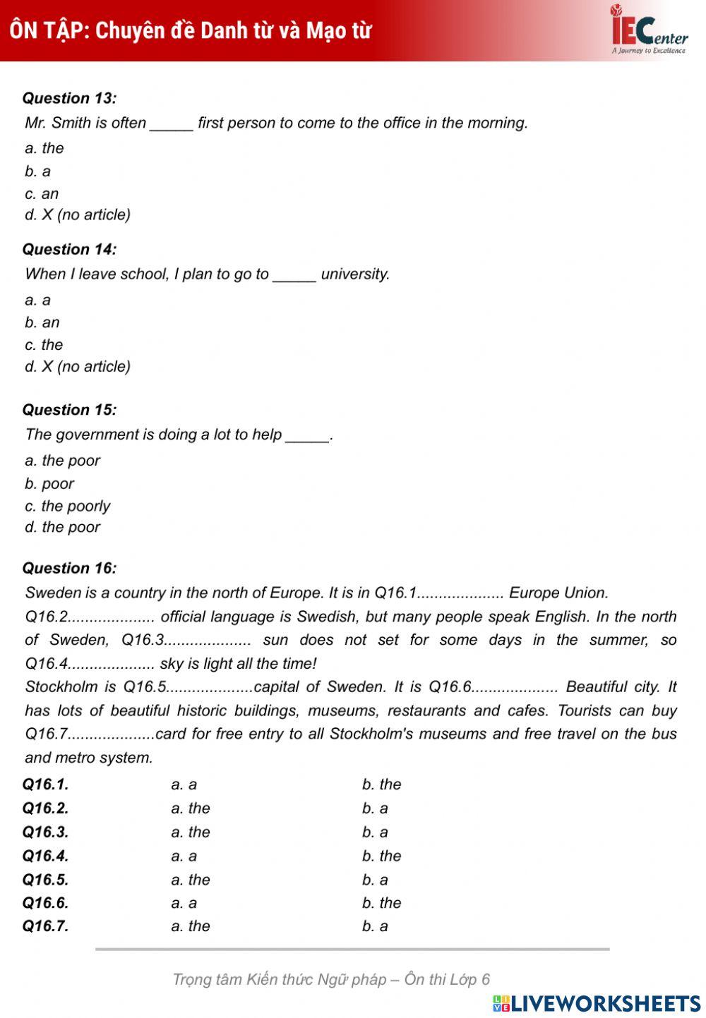 Revision: Nouns & Articles