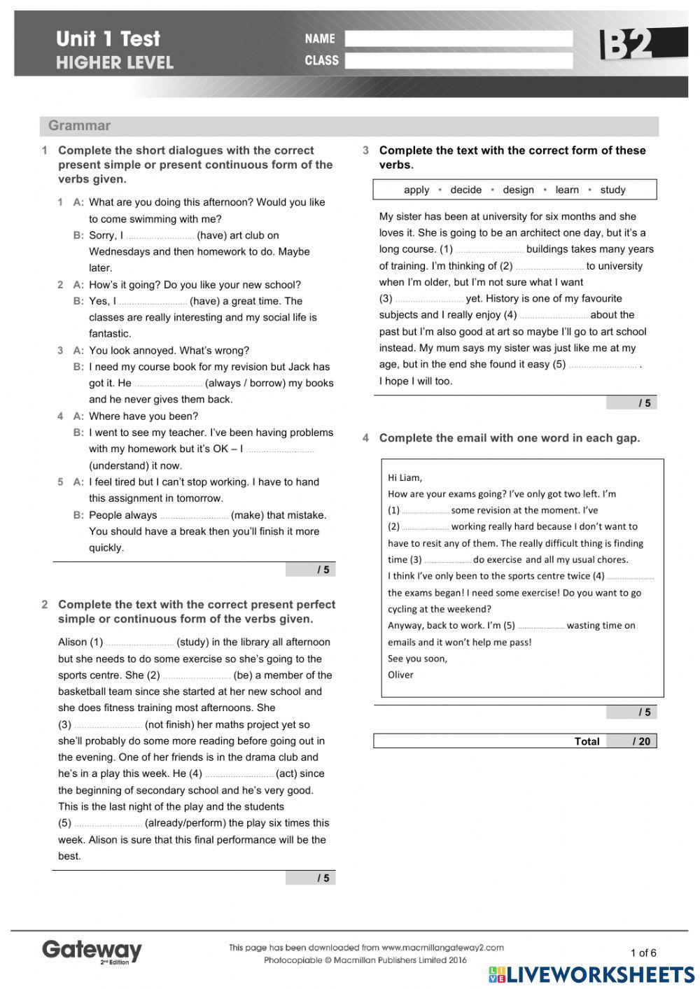 Gateway B2 Unit 1 Online Exercise For | Live Worksheets