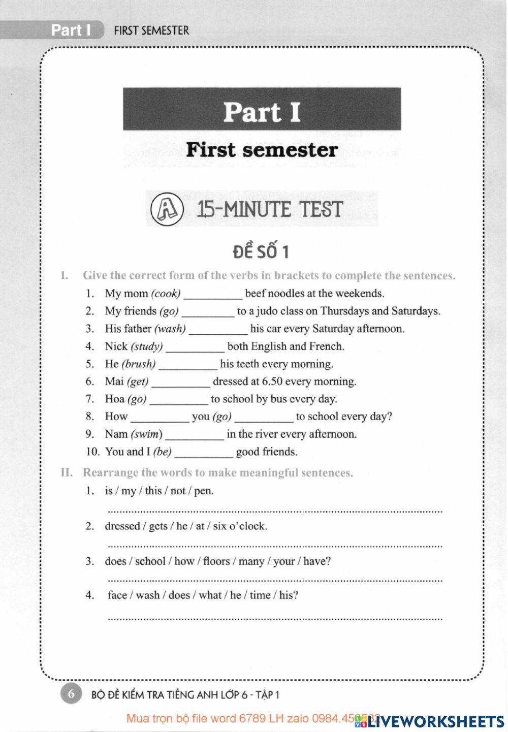 Grade 6 - 15min test 1