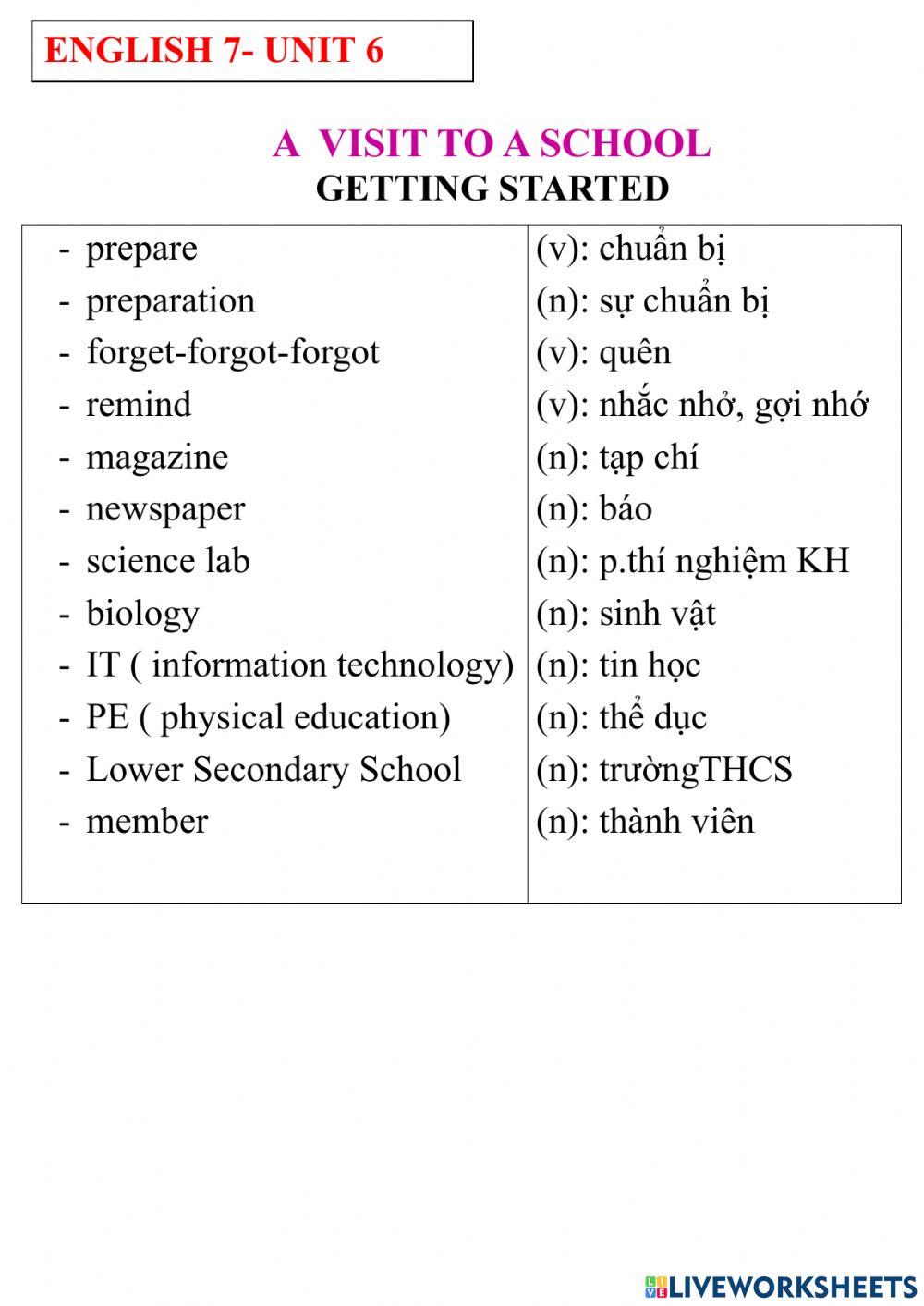 English 7- unit 6- getting started