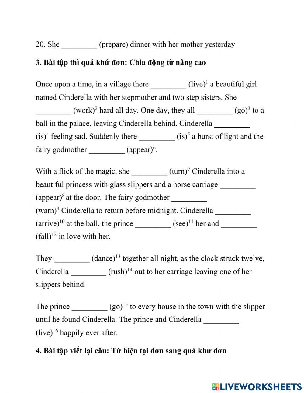 Bài tập thì quá khứ đơn 2