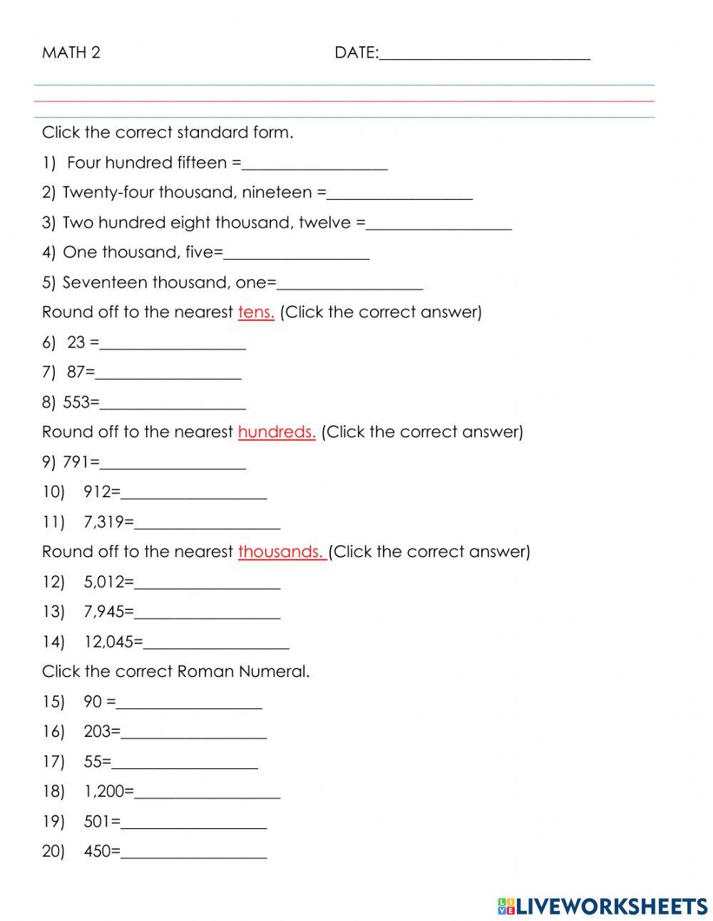 Math 2 online exercise for GRADE 2 | Live Worksheets