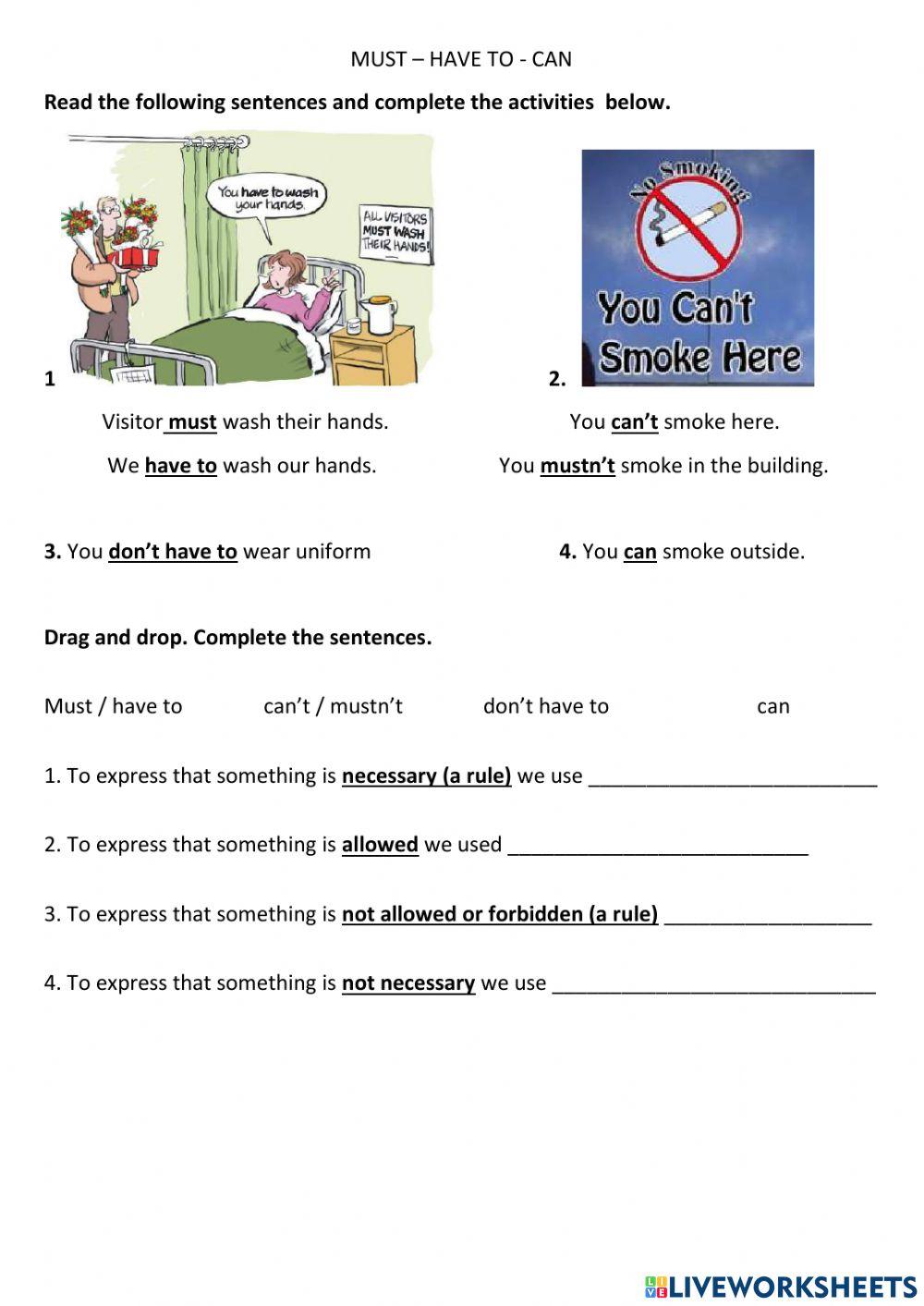 Grammar must have to worksheet live worksheets