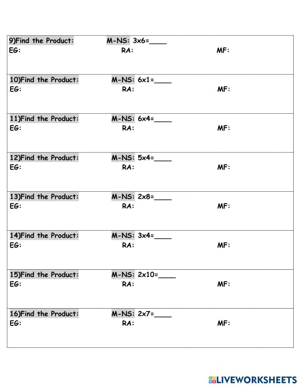 Multiplication facts with strategies