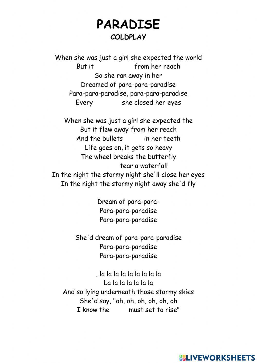 Coldplay - Paradise Lyrics 