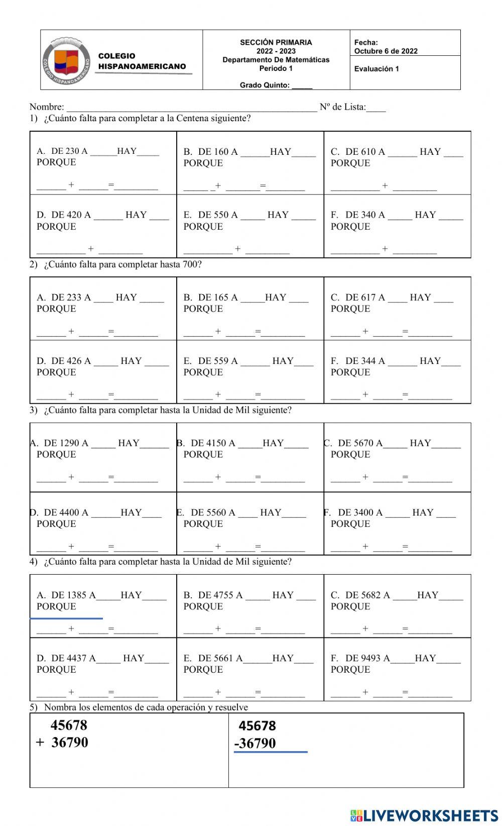 Operaciones con números naturales
