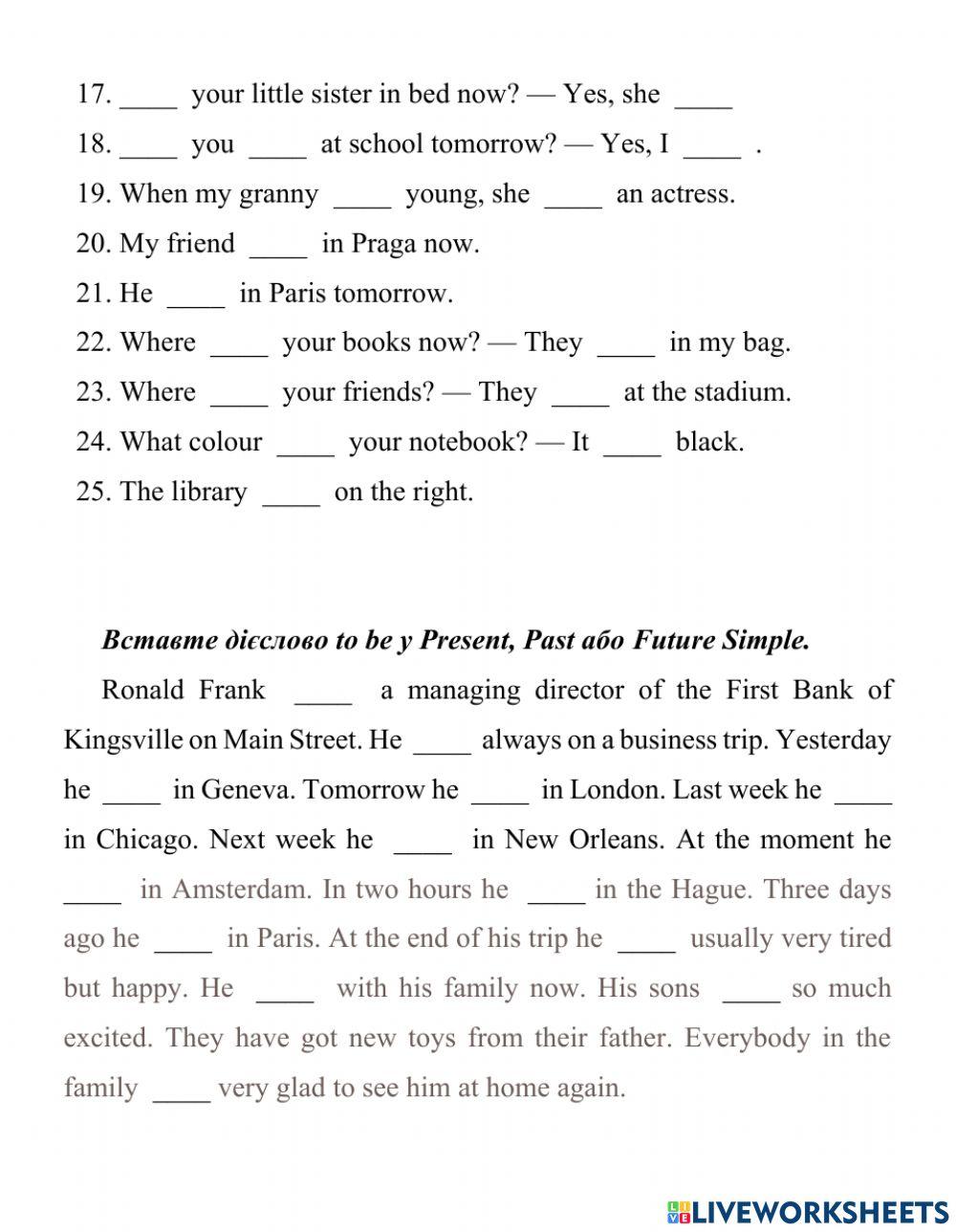 To be in Present, Past, Future simple