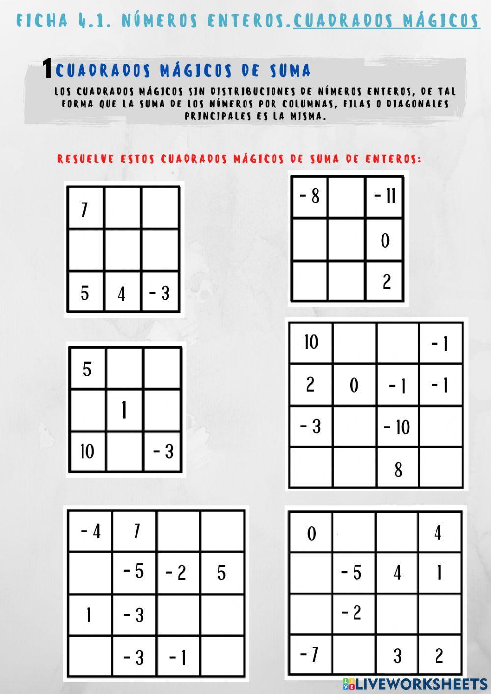 Cuadrados mágicos suma de enteros