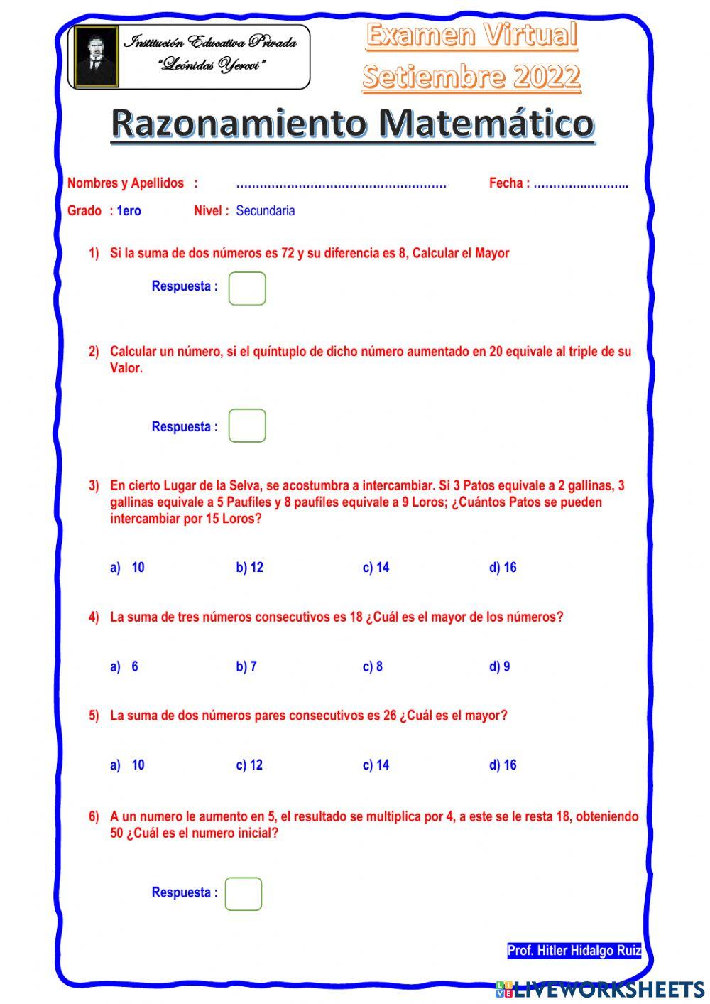 Razonamiento Matematico 1ero