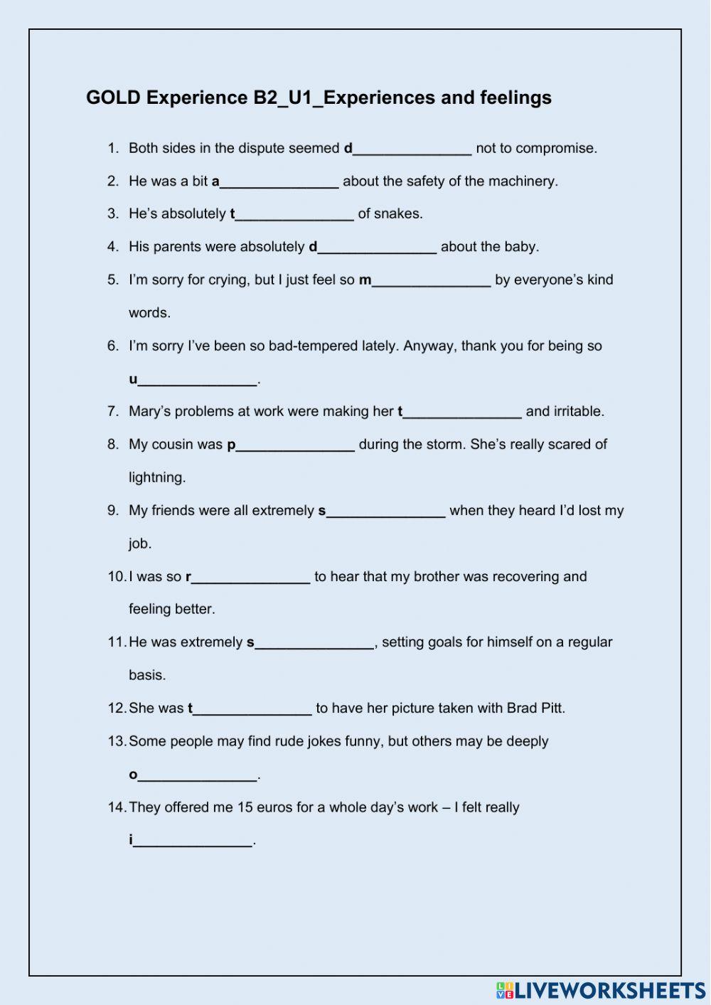 GOLD Experience-U1-Experiences and feelings