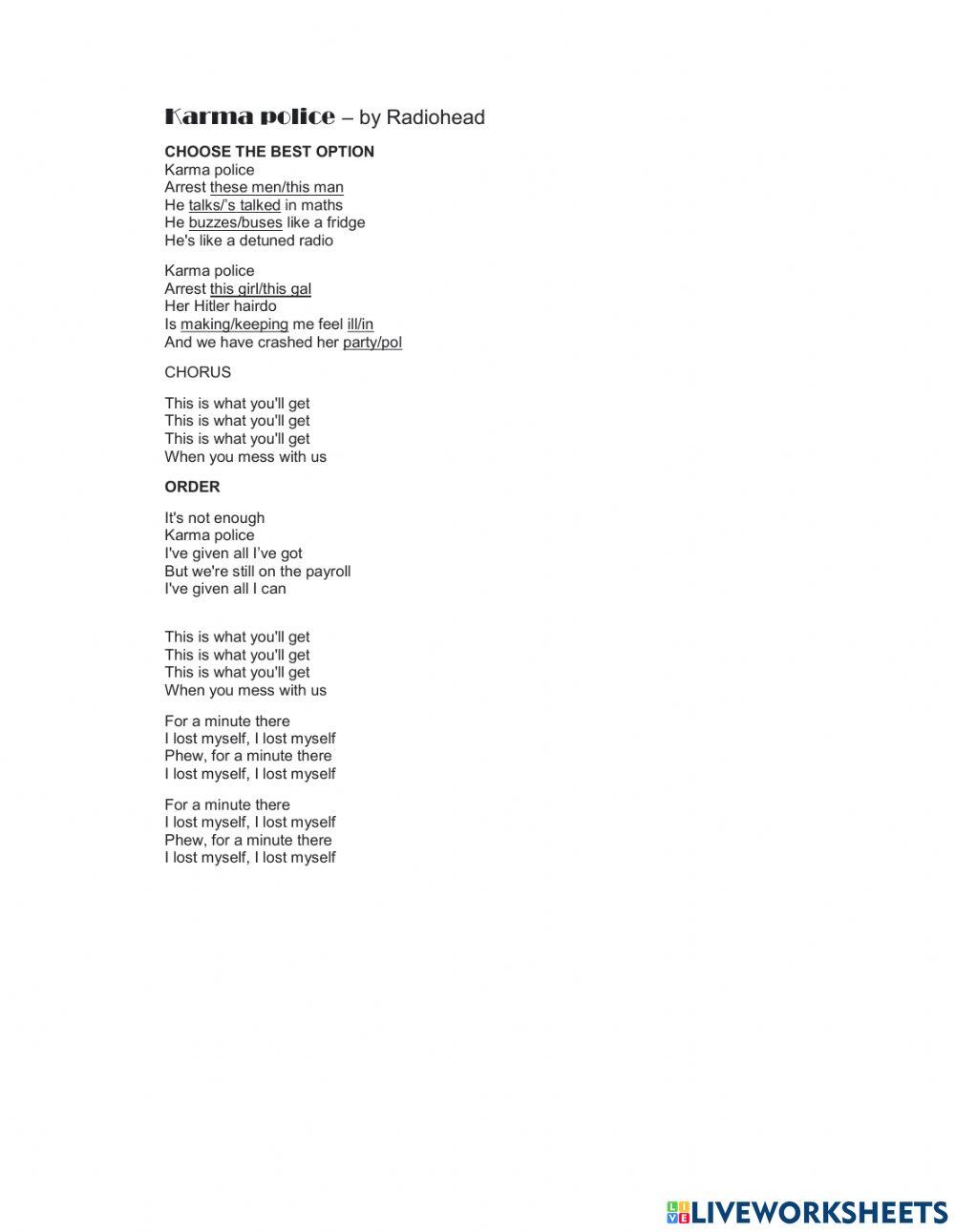 Karma Police Guitar Chords