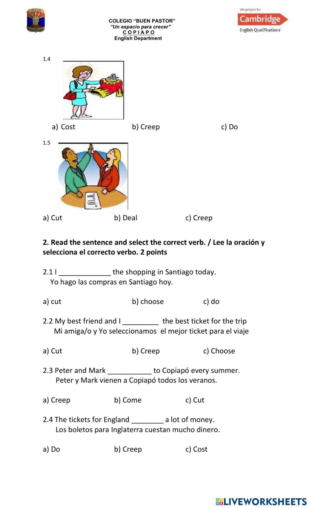 Irregular Verbs Quiz nº3 Year 8 -