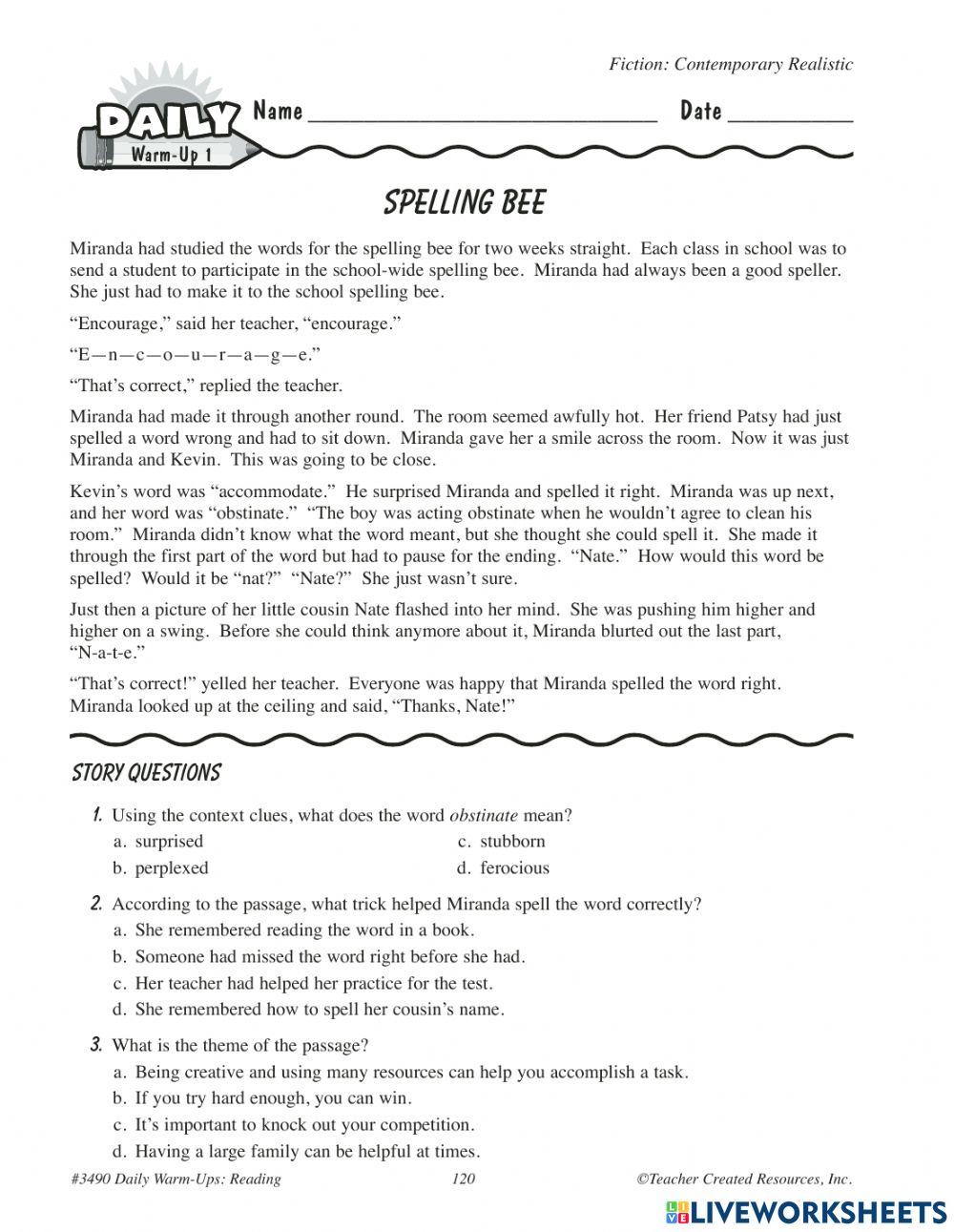 Reading Comprehension - Grades 4-5 - Week 3