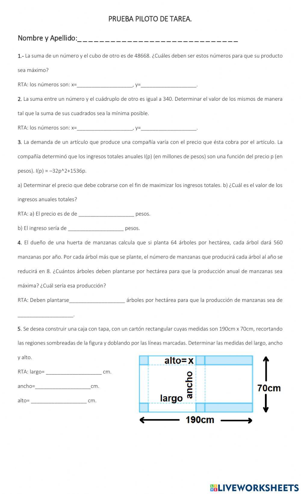 Prueba Piloto de Aplicación de Derivada