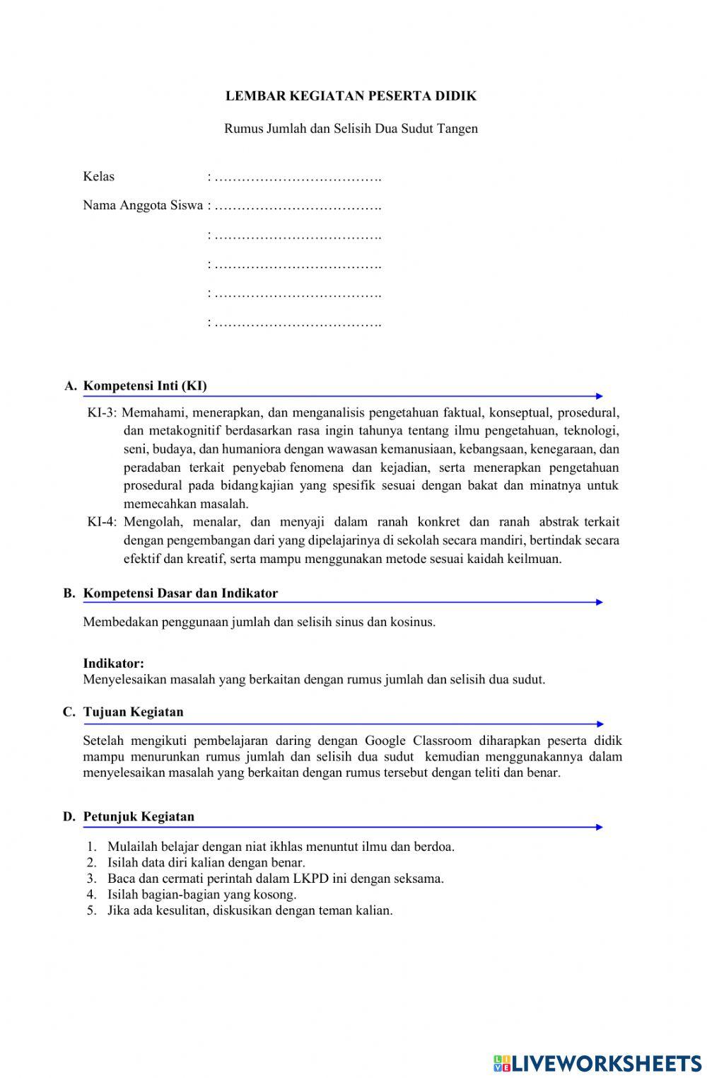 Jumlah dan Selisih Sudut Tangen