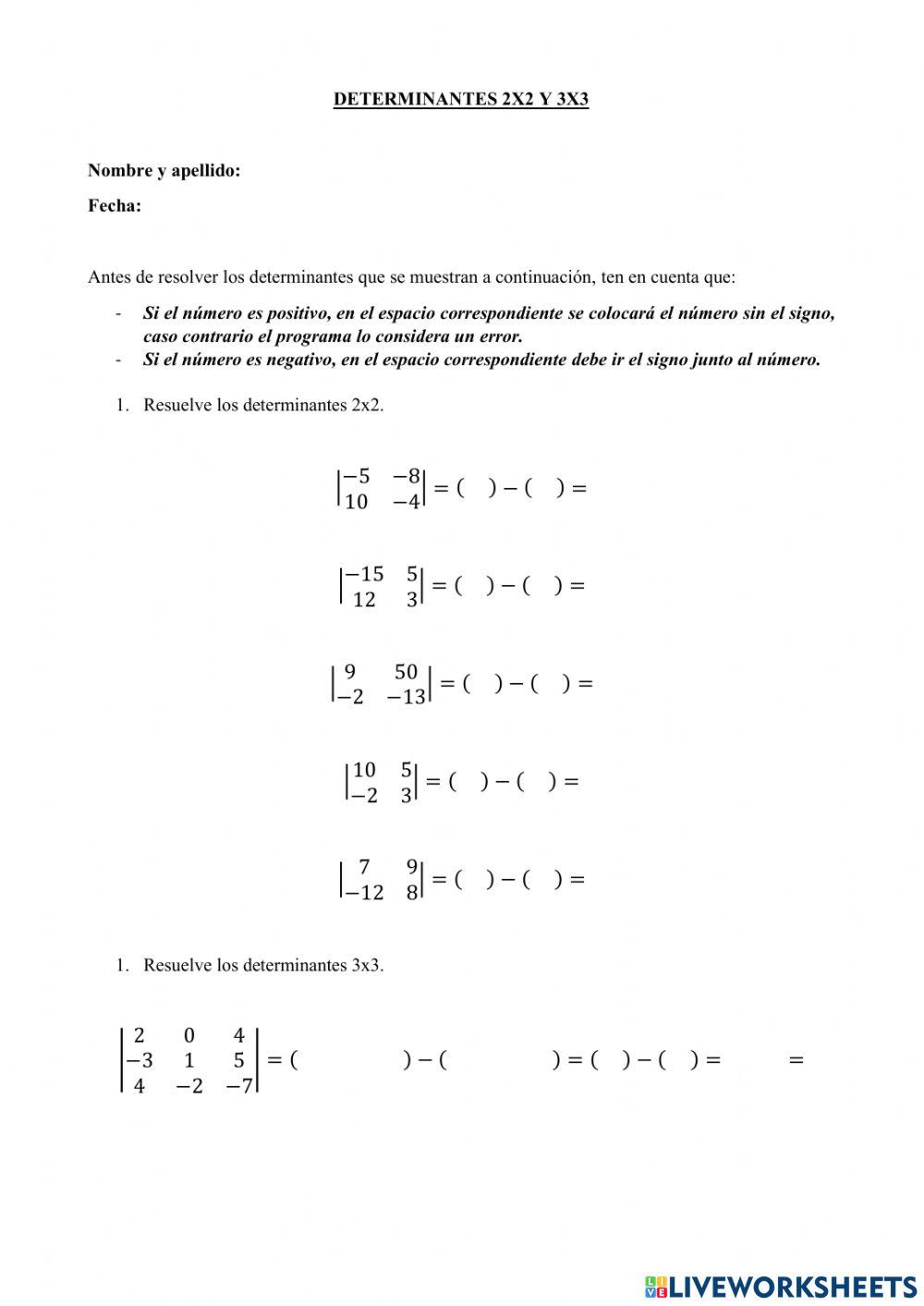 Determinantes 2x2 y 3x3