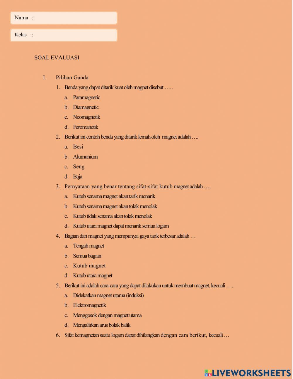 Soal Evaluasi Kemagnetan
