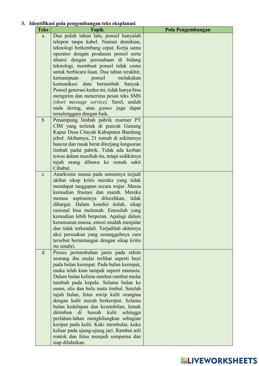 Mengidentifikasi Informasi dan Pola Pengembangan Teks Eksplanasi