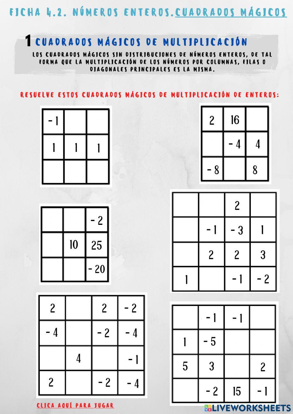 Cuadrados mágicos producto enteros