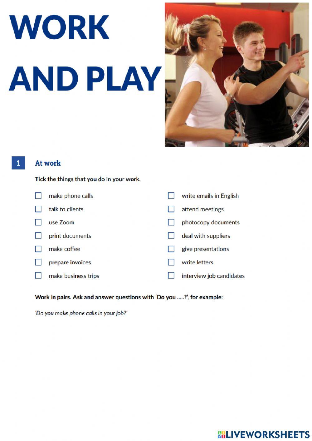 Work and play warm up worksheet | Live Worksheets