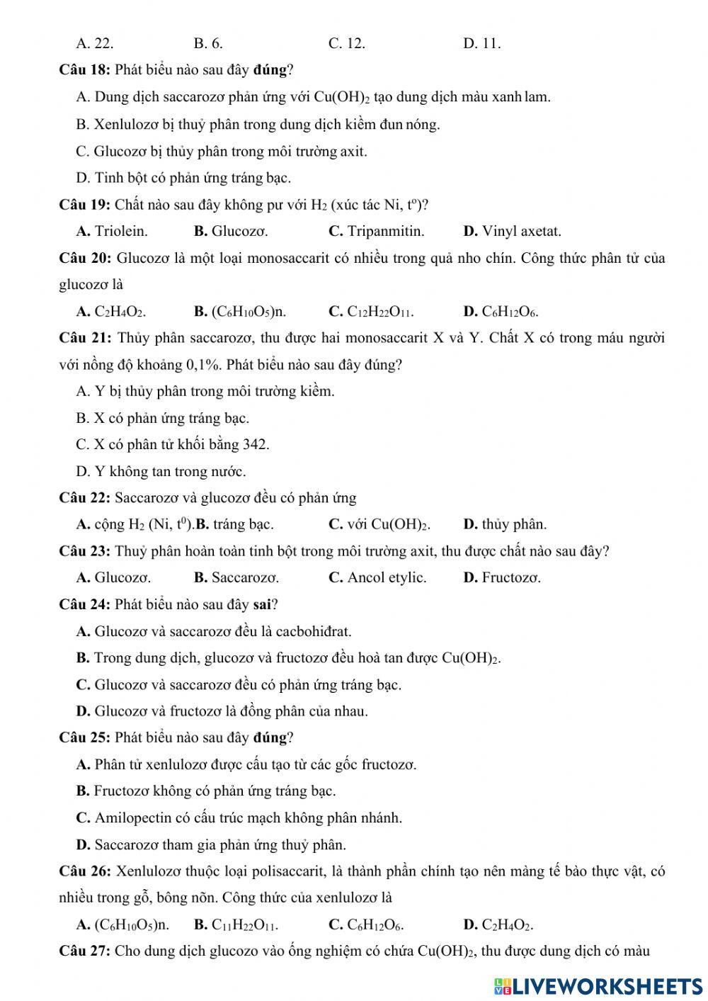 Ôn tập chương i,ii hoá 12