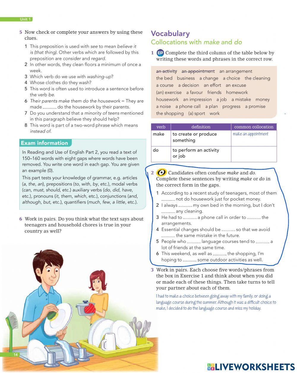 Collocations with make and do online exercise for live worksheets