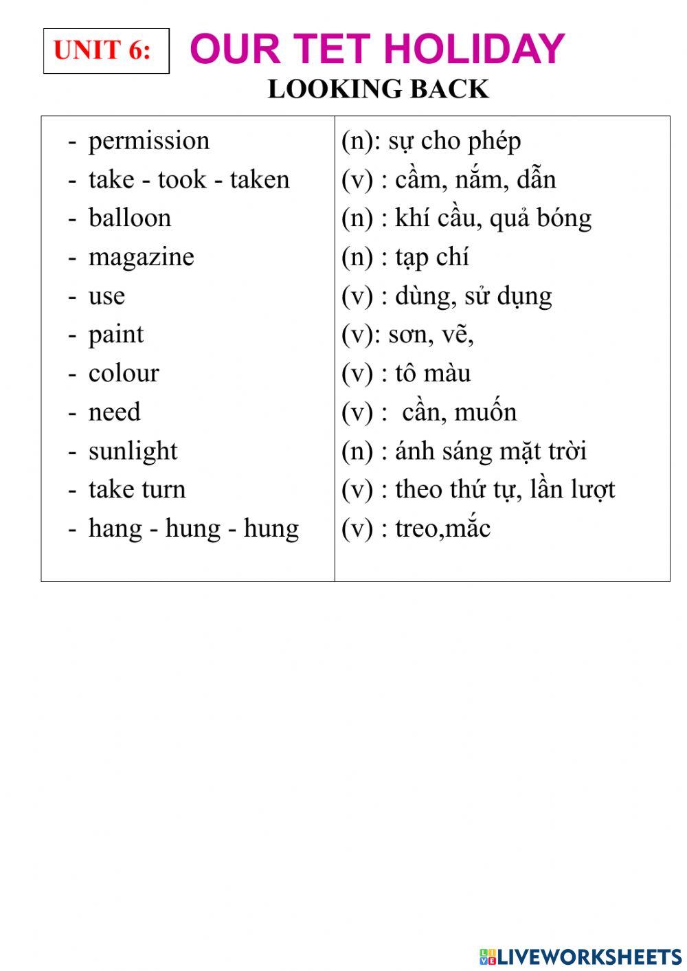English 6- unit 6- looking back