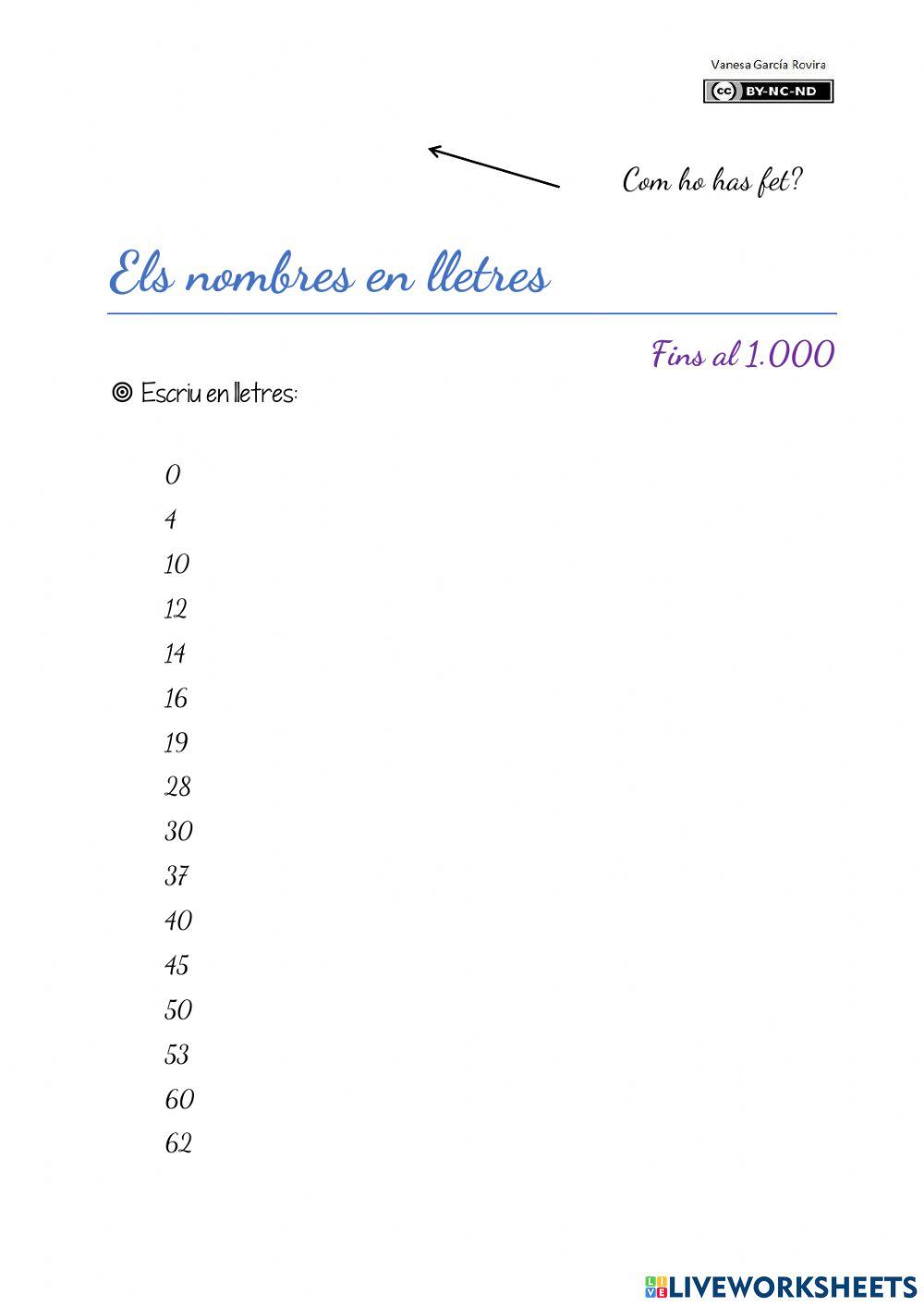 Els nombres en lletres (fins 1.000) Els nombres en lletres (fins 1.000)