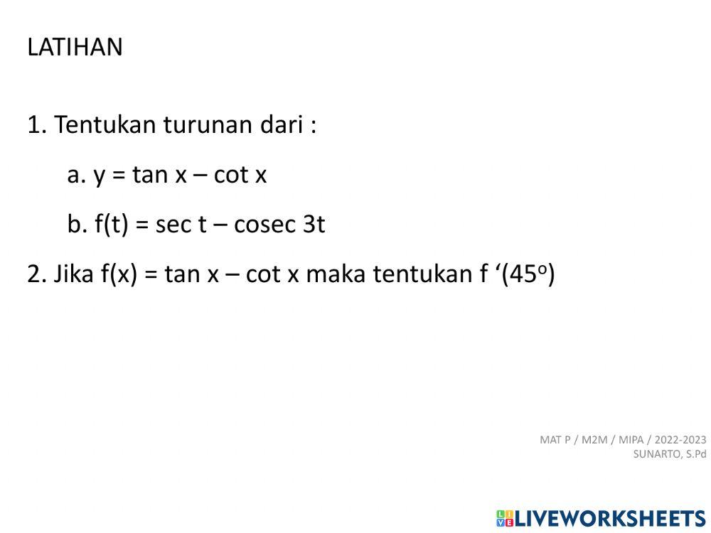 Lkpd turunan tan cotan sec cosec