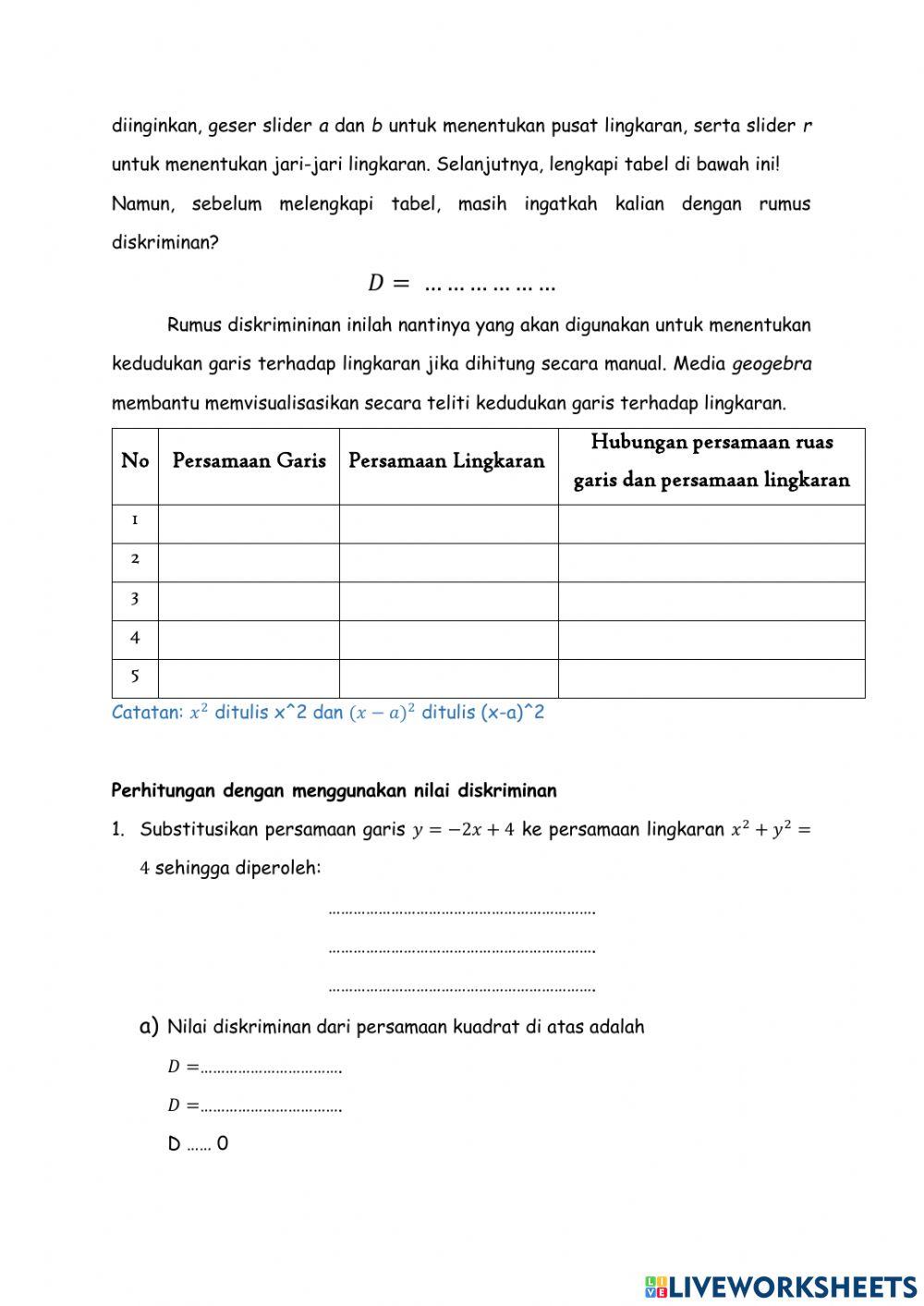 Kedudukan Titik dan Garis terhadap Lingkaran