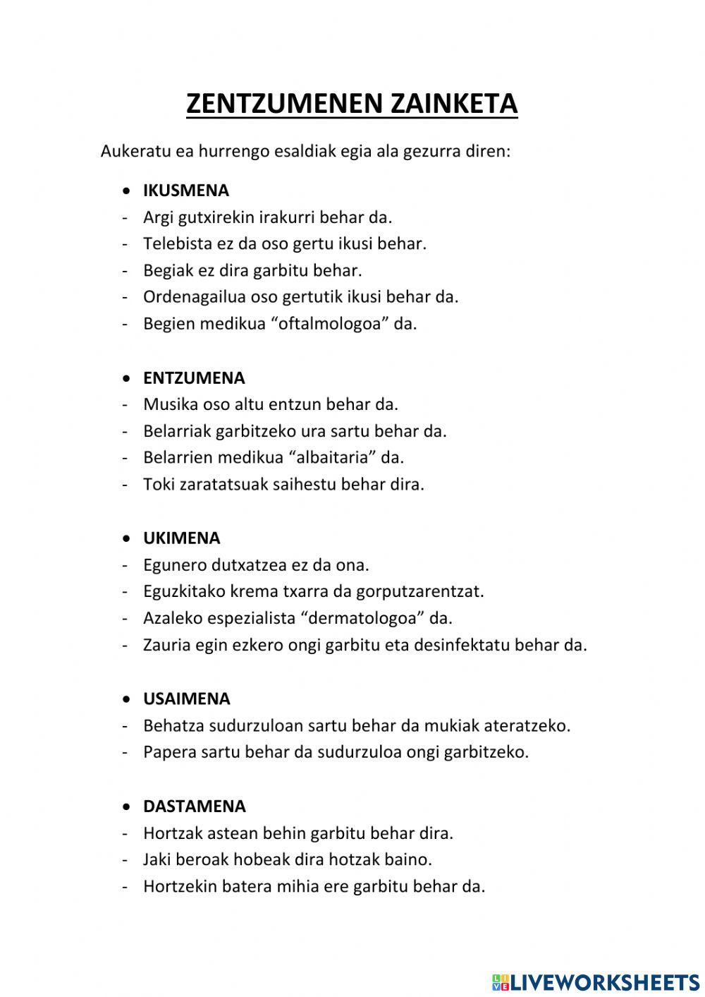 Zentzumenen zainketa