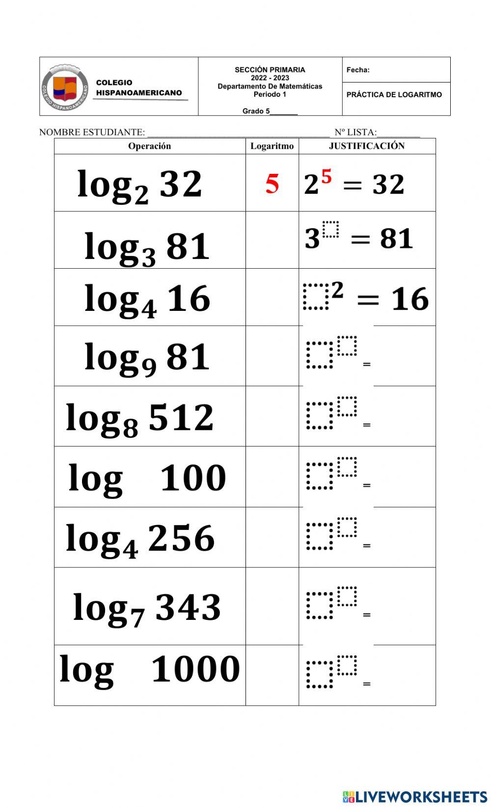 Logaritmación de números naturales