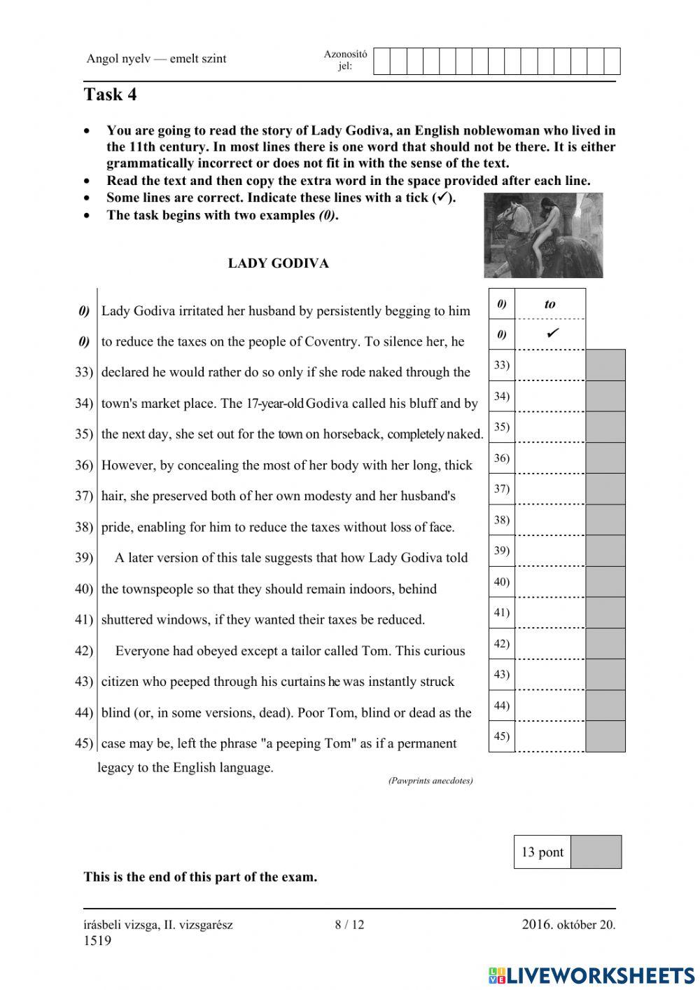 Érettségi 2016 október Nyelvhelyesség