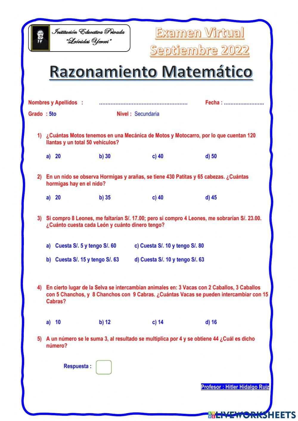 Raz Matematico 5to Sec