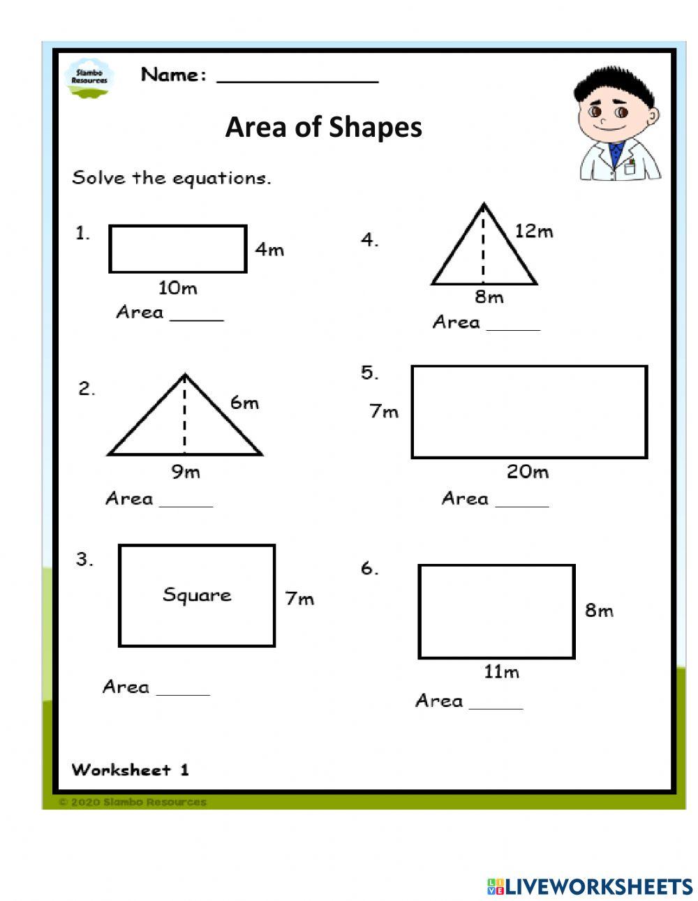 Area of shapes LiveWorksheets 2173874