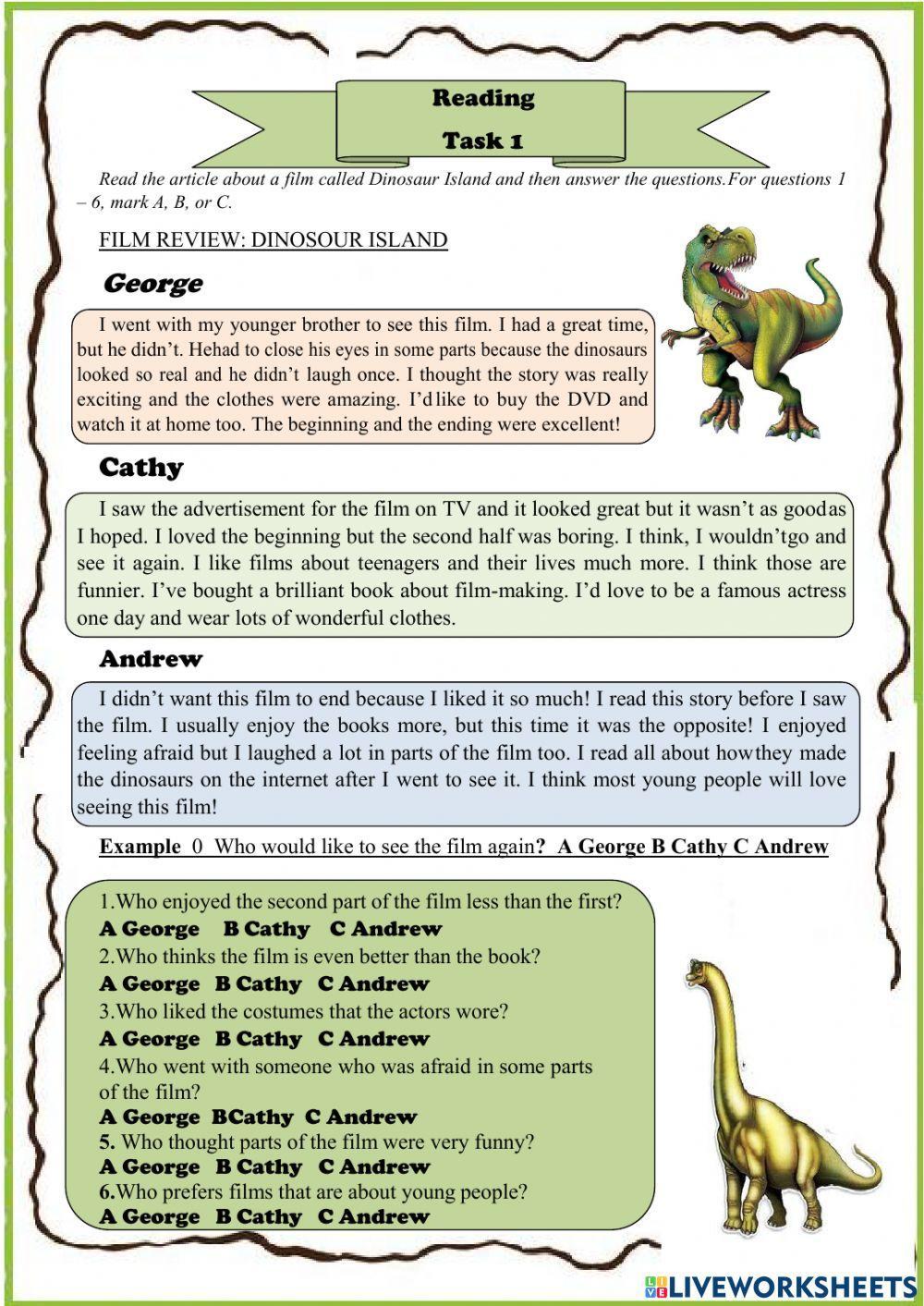 Reading.  FILM REVIEW: DINOSOUR ISLAND