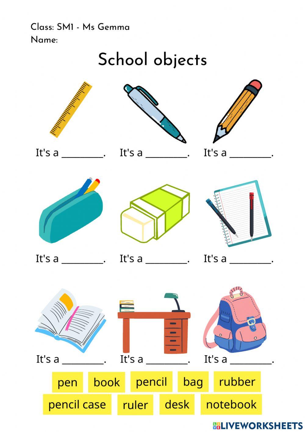 School Objects Worksheets Printable