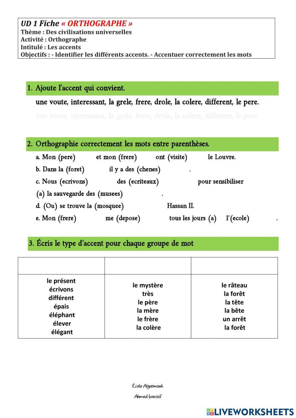 les-accents-activity-live-worksheets