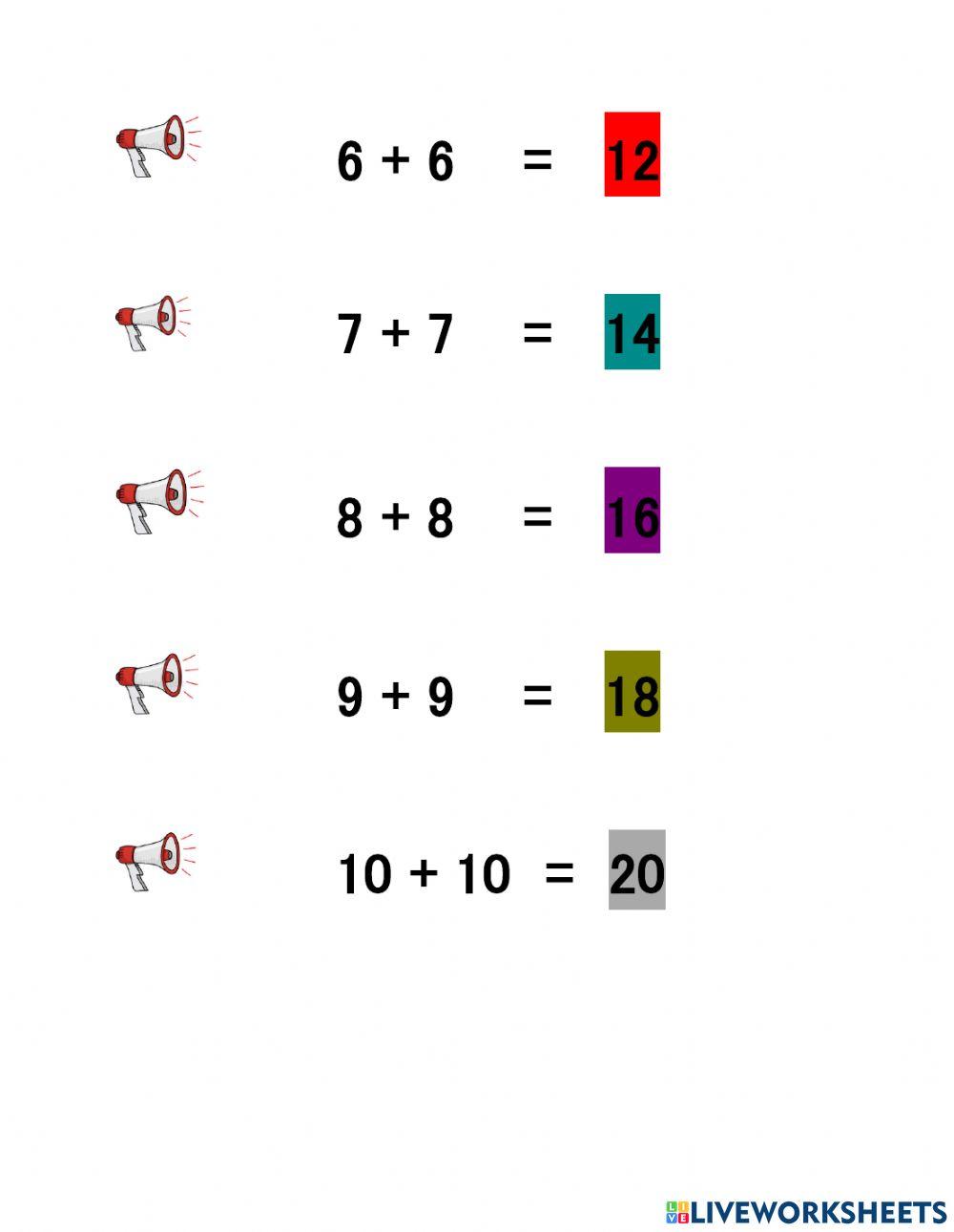Adding same numbers 1 - 10