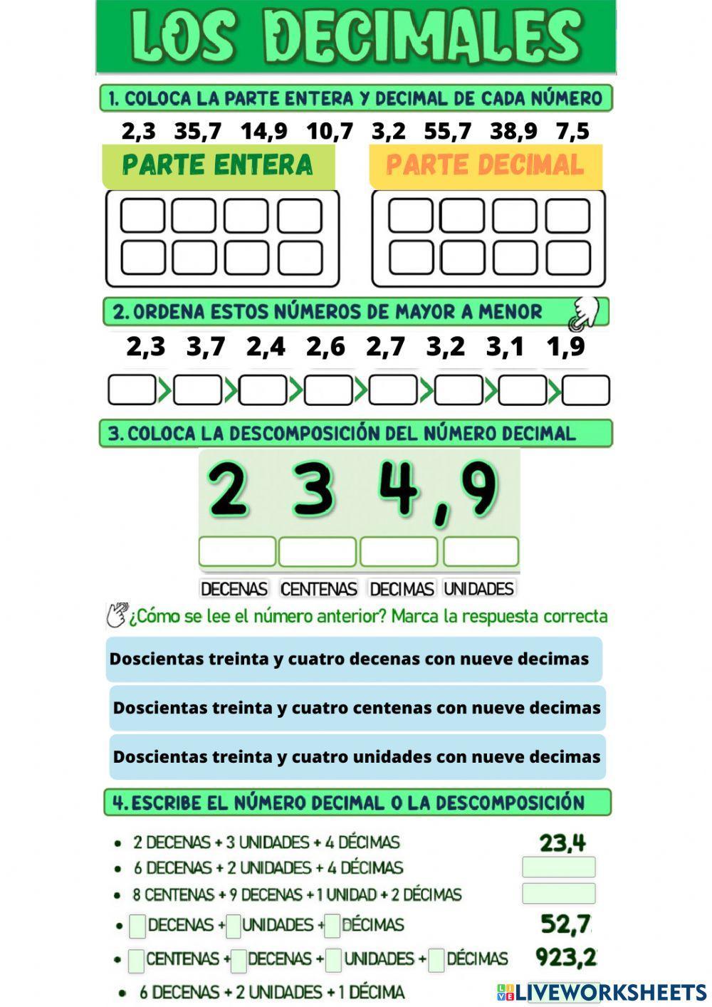 Los decimales (solo decimos) interactive worksheet | Live Worksheets