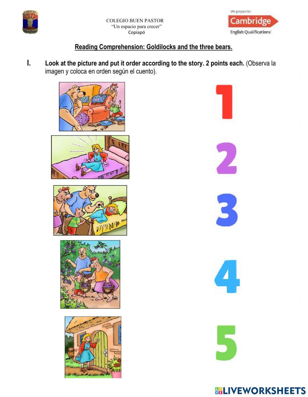 Goldilocks and the Three Bears online pdf worksheet Live Worksheets