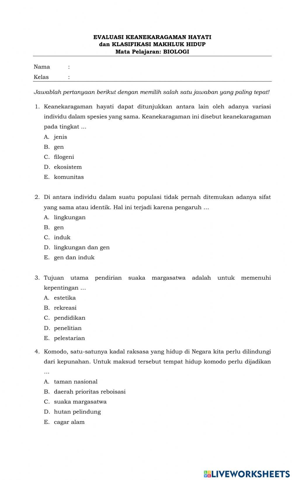 Evaluasi kehati dan klasifikasi Makhluk Hidup