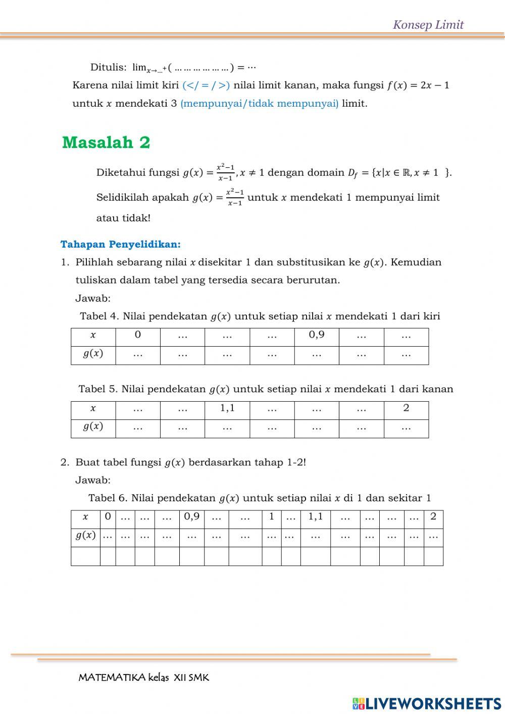 Limit Fungsi Aljabar