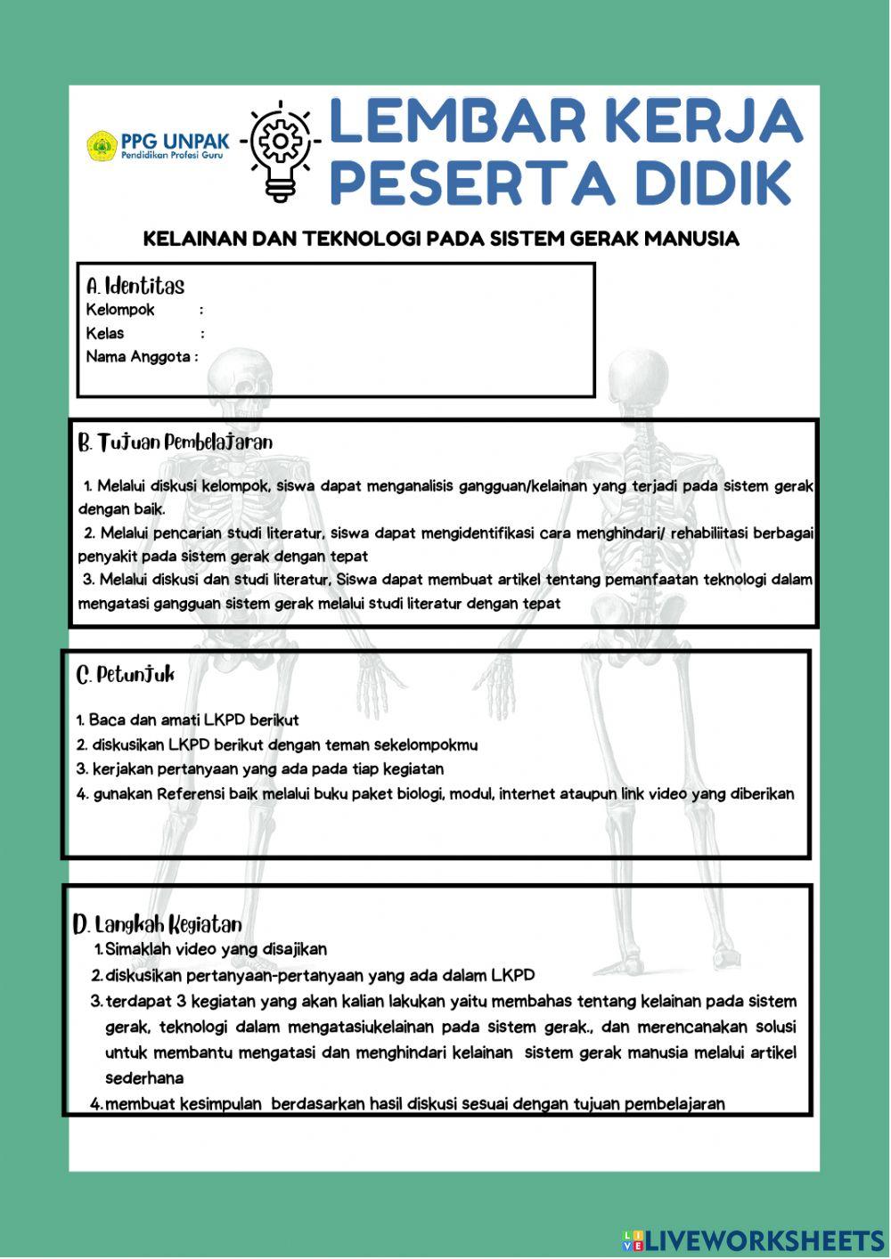 Lembar kerja peserta didik gangguan dan kelainan pada sistem gerak manusia