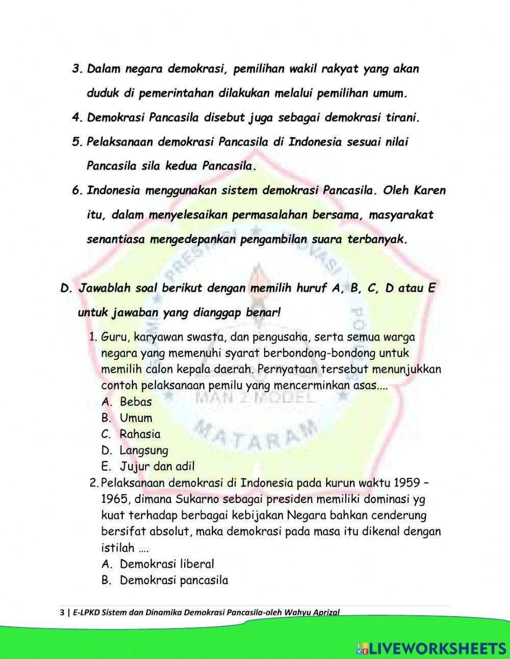 e-lkpd-sistem-dan-dinamika-demokrasi-worksheet-live-worksheets