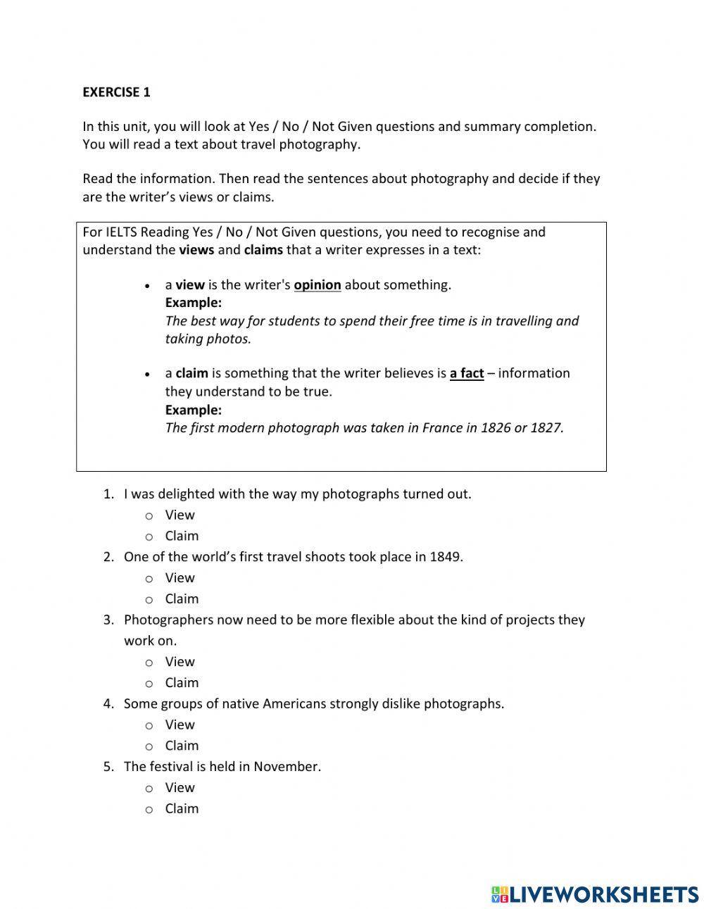 IE1, Unit 6, Reading, Exercise 1