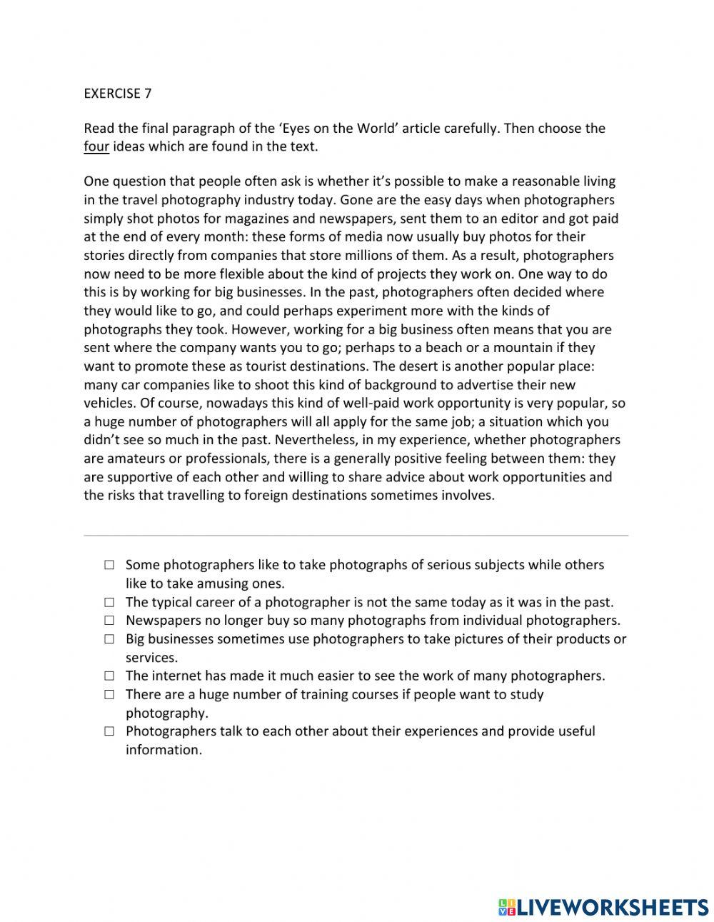 IE1, Unit 6, Reading, Exercise 7