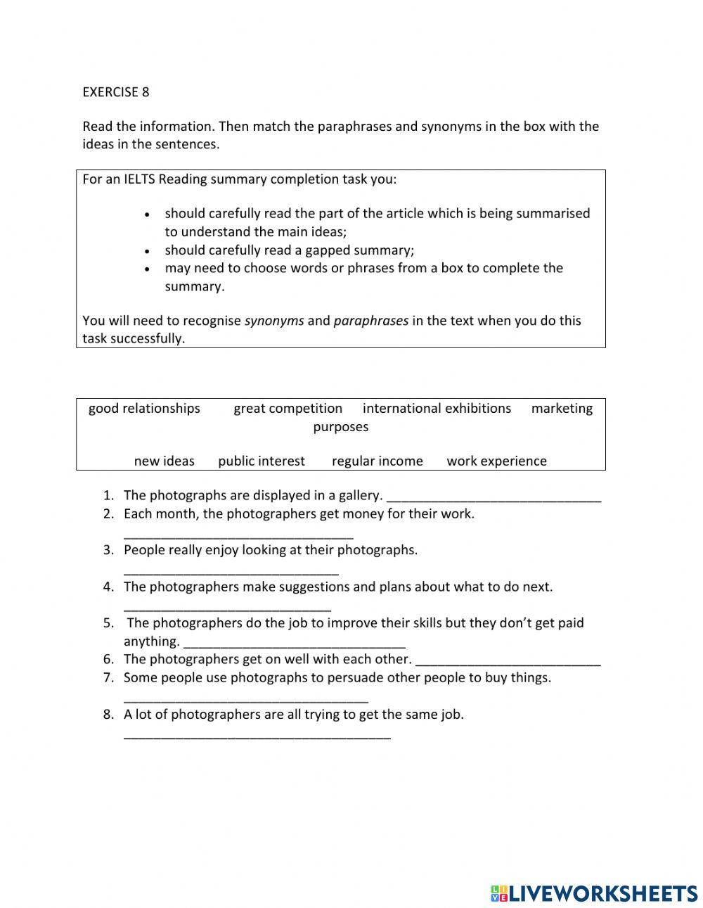 IE1, Unit 6, Reading, Exercise 8