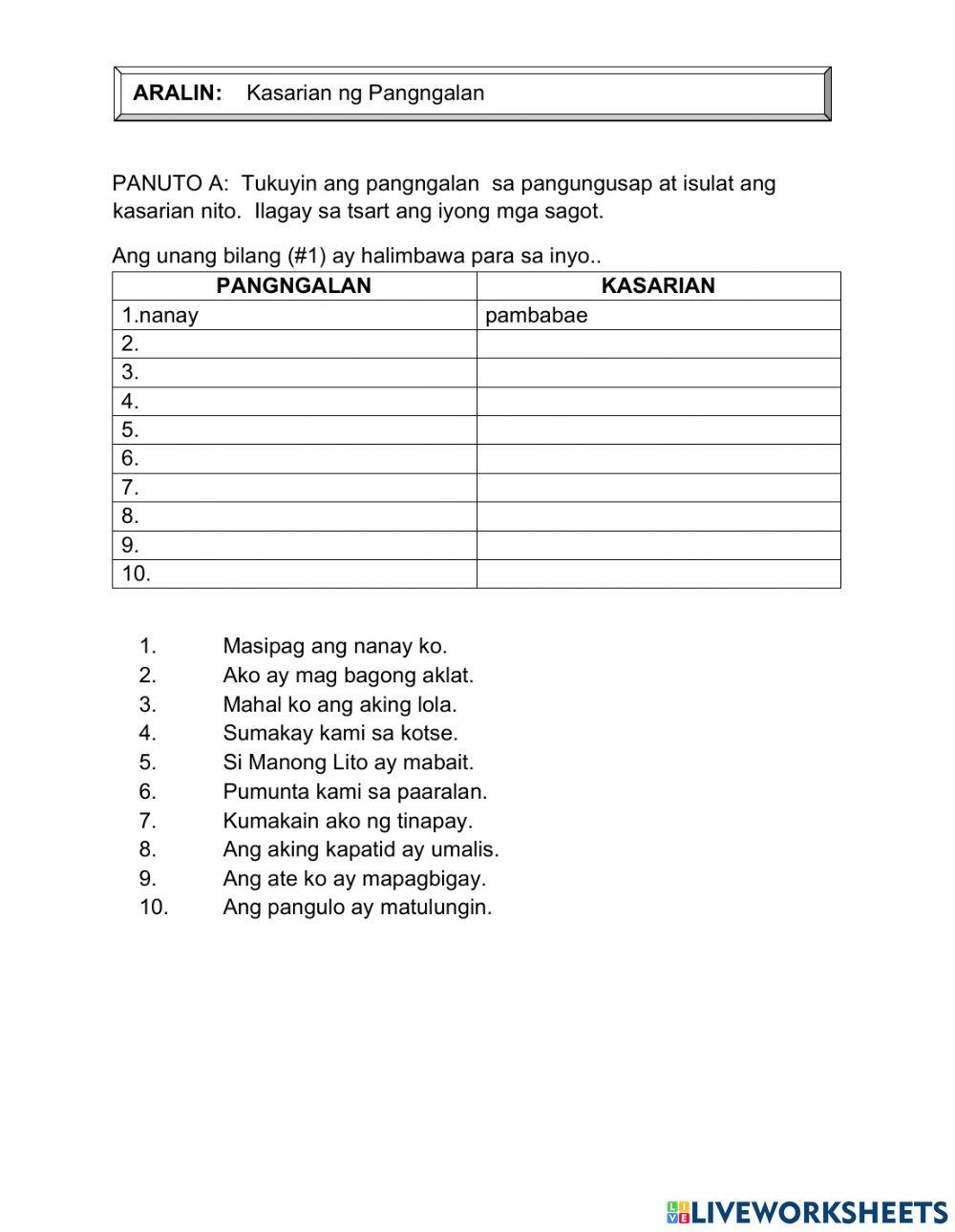 Kasarian ng Pangngalan