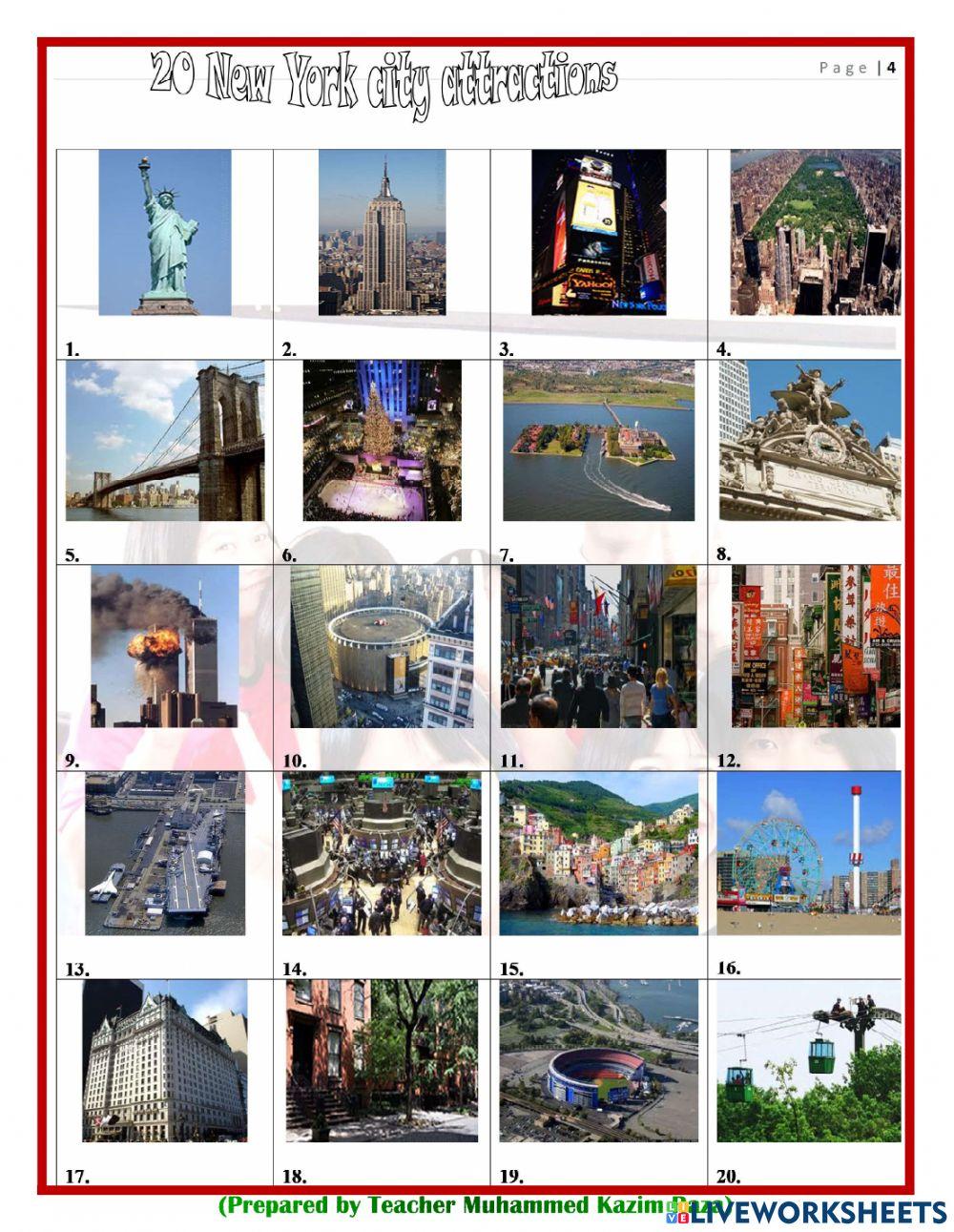20 Big Apple Attractions - Labelling pictures - Vocabulary